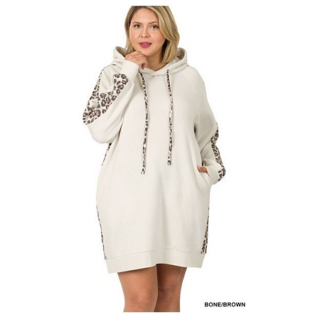 Plus Size Womens Long Line Sweatshirt Soft Stretch Hoodie Leopard Print 3X